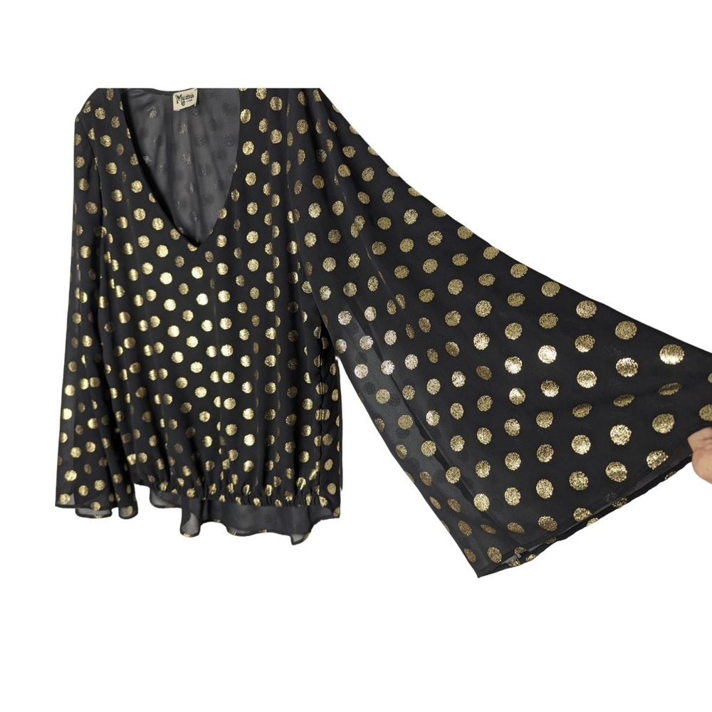 Show Me Your‎ Mumu black with gold polka dots long bell sleeves Flowly Tunic L - Picture 6 of 11